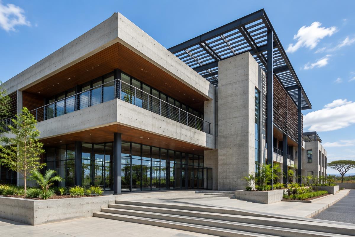 Contemporary concrete and steel commercial architecture